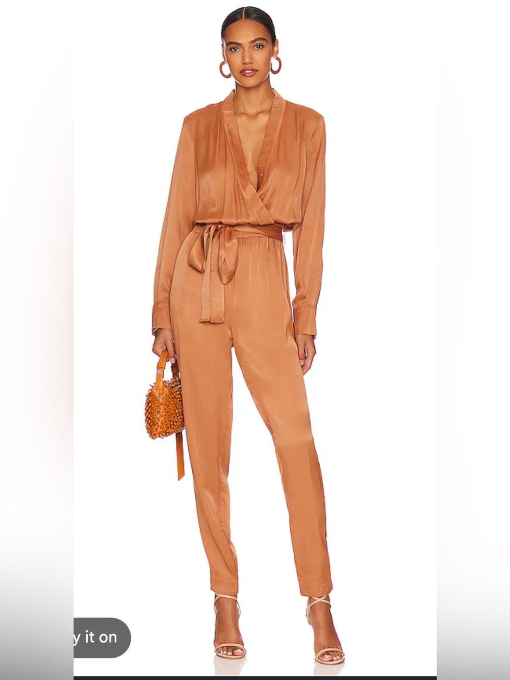 LBLC the label Caramel Satin Wrap Jumpsuit size S